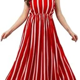 Striped Maxi One Piece for Women | Sleeveless Long Dress | Casual A-Line Halter Neck Wear for Travel, Beach, Brunch-picture-11