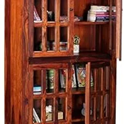 PIPERCRAFTS Wooden Dining Room 6 Selves Storage Cabinet with Glass Door for Living Room Home & Kitchen | Cabinet Storage for Living Room | Bedroom | Kitchen | Kitchen Cabinet/Book Self (Honey Finish)-picture-28