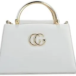 Boxy Sling Bag, White PU Rexine, Double Handle With Detachable Strap, 28x25x10 cm, Spacious Compartment, Casual Formal Style, Rose Gold Hardware, Adult Women-picture-53