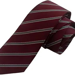 Microfiber Striped Necktie, Burgundy with Grey Diagonal Stripes, Formal Wear-image-36