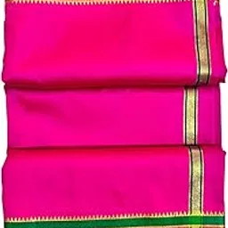 Men's Traditional Panchakacham Polyester Dhoti Set with Silk Border 4.25 Meter Dhoti & 2 Meter Chaddar | Mundu/Veshti/Lungies Dhoti For Men for Pooja Temple & Special Occasion image 1