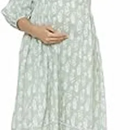 ikk kudi by seerat Women's Cotton Printed Maternity Midi Dress/Breastfeeding Dress/Western Dress with Zippers for Nursing Pre and Post Pregnancy-picture-28