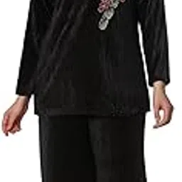 hautemoda Women's Velvet Coord Set, Top and Pallazo set|Round Neck Top and Wide Leg Pants Set-picture-53