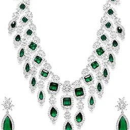 Womens Rhodium-Plated Stone Studded Necklace Earrings-image-68