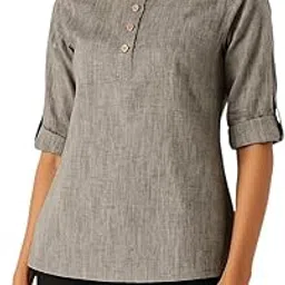 Shri Sakhi Women's Handloom Cotton Top, Grey, Button Front, Casual Office Wear-image-2