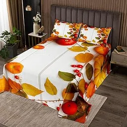 Erosebridal Halloween Bedding Quilted Halloween Pumpkin Bedspread Coverlet Set Autumn Leaves Fruits Bedspread for Kids Boys Girls Adults Natural Harvest in Fall Quilt Set Bedroom Decor 3Pcs King Size-picture-17