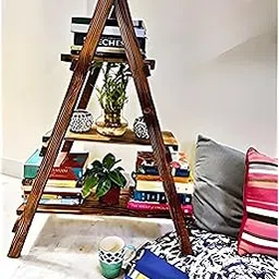 ClufRox Handicrafts Living Room Book case/Side Rack Stand/Home Decor Multipurpose Folding Rack (Ladder Shelf, 4 Feet)-picture-30