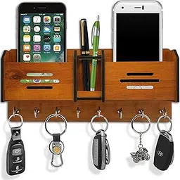 562 Wooden Key Holder with Storage Box Mobile Holder and Pen Holder 8 Hook (280mm x 120 mm) (562 Cherry) (562 Cherry)-picture-25