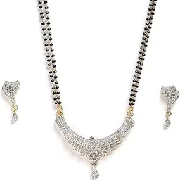 kennice Mangalsutra Gold-Plated American Diamond Studded Tanmaniya Nallapusalu with Earrings Jewellery For Women-picture-19