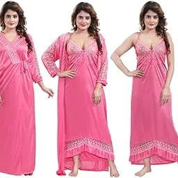 gutthi Women's Satin Solid Maxi Nighty (Pack of 2) image 1