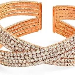 rubans Rhodium-Plated Sparkling Cubic Zirconia Studded Openable Cuff Bracelet for Women-picture-21