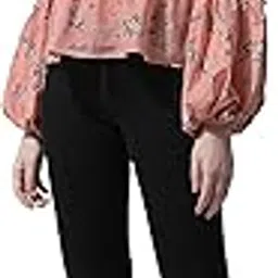 oomph! Orange Floral Print Peplum Top in Crepe Fabric with Boat Neck and Full Sleeve-picture-32