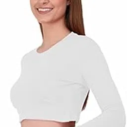 the blazze 1089 Women's Basic Sexy Solid Round Neck Slim Fit Full Sleeve Crop Top T-Shirt for Women-picture-14