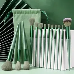 BUY EASE Professional Makeup Brush Set Soft Synthetic Bristles Includes Foundation Powder Blush Contour Eyeshadow Eyebrow Lip Brushes With Travel Pouch (Green 13 Piece)-picture-36