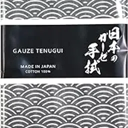 ミクラ Double Gauze Tenugui, Japanese Towel, Seigaiha (Black)-picture-31