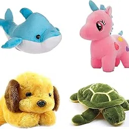 odinbirds Set Of 4 Animals Soft Toy Kids (Baby) Fur Dog And Dolphin, Tortoise Toy & Unicorn (30Cm)-picture-26