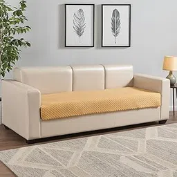 Velvet Quilted 1 Seater Sofa Cover – Non-Slip Fit 4Schair Protector, Universal Seat Mat for Couch, Machine Washable Soft Velvet Sofa Runner for Daily Use (Yellow) (Size- 23x27)-picture-28