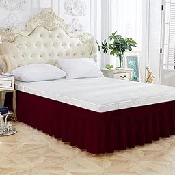 Egyptian Cotton 500 Thread Count Double Size Wrap Around Bed Skirt(72" x 48") with Adjustable Three Fabric Sides Elastic Belts, Easy Fit Bed Skirt - 15" Height Burgundy Color-picture-26