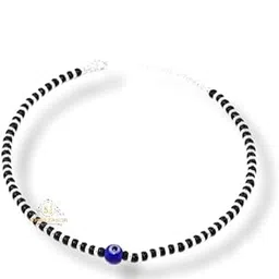 ™ Pure 925 Sterling Silver Small Crystal Beads Nazariya Anklet Payal for Women (Black) Gifts for Women (Pair/ 1 pc/Plain / 5 Ball Payal)-image-20