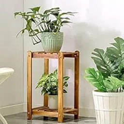 Lifestyle Furniture Teak Wood 2-Level Rectangular Plant Stand | Indoor/Outdoor Planter Display Shelf-picture-35