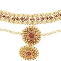 Gold-Plated Kundan Studded & Beaded Layered Matha Patti - Sheeshphool for Women Girls - Bridal Jewellery - Pearl Maang tikka with Mathapatti (25 cm x 8 cm))-picture-16
