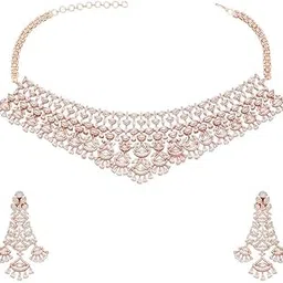 Fashion Jewellery White Rose Gold Plated Ethnic Zircon Necklace Set - 415955-image-17