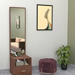 Furnilife Dressing Table with Mirror and 1 Drawer for Bedroom - Brown Color(WxHxD): 52x175x40 cm, Suitable for Bedroom, Laundry Room, Closet, etc.-picture-29