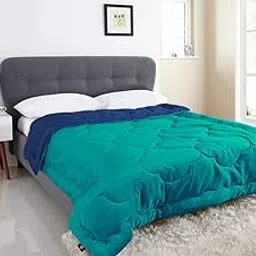 I Wish Microfibre Reversible 250 GSM AC Comforter/Blanket/Quilt/Lightweight Duvet (Teal/Dark Blue, Twin Extra-Long)-picture-28