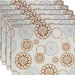 Kuber Industries Table Mats Set of 6 | Dining Table Plate Mat | PVC Table Placemats | Kitchen Table Mat | Heat Resistant Dinner Mat | White Gola Print | White-picture-20