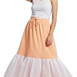 iluvvastram Women's Cancan Hoop Less Underskirt Petticoat Wedding Crinoline Volume Extension for Lehenga, Gown and Floor Length Skirt Free Size Waist with Adjustable Length Cream Color-picture-13