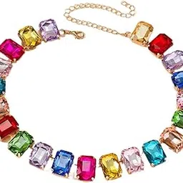 lishanti Bold Colourful Gemstone Choker Necklace for Women – Adjustable Statement Chain with Large Crystals, 35+13cm-picture-22
