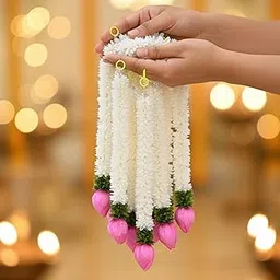 Go Hooked Artificial Flowers Hanging Garlands 10pcs Lotus Mogra Flower Strings for Home Decor, Mandir, Wedding, Office, Wall & Door Decoration, Festive & Event Backdrop Décor Item (37.3 cm Each)-picture-18