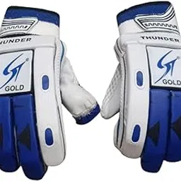 Thunder Cricket Batting Gloves | Professional Grade | Club Men's/Youth Right Handed Lightweight | Imported PVC Material | Leather Palm | Moulded Fiber Shells with high Density Foam | White and Blue-picture-47
