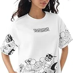 the souled store Cartoon Network: 90's Fave Women and Girls Short Sleeves Round Neck White Graphic Printed Cotton Lightweight Everyday Streetwear Oversized T-Shirt-picture-29