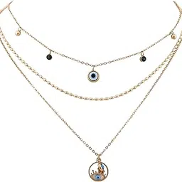 ginostone Multi-Strand Evil Eye Necklace in Gold Finish – Statement Layered Necklace for Everyday Protection-picture-21