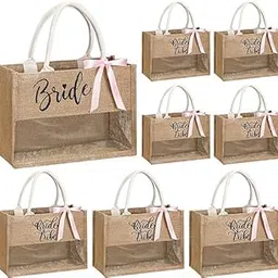 DESHKARI Handmakers Natural Transparent Jute Bags for Wedding Return Gifts 14XX12X5 inch Pack of 8 Plain Bag-image-75