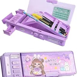 JOY MAKER Multifunctional Magic World Password Lock Double Sided Compass Box for Girls, Pencil Box for Kids, Aesthetic Stationary Items, Girl Theme Pencil Case Return Gifts for Kids-picture-40