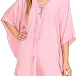 sun-rose fashions Solid Color Designer Neck Short Beach Kaftan Caftan Cover up One Size Fits Most-picture-45