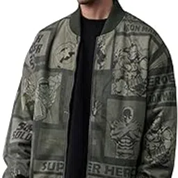 the souled store Marvel: Heroes Assemble Men and Boys Full Sleeves Round Neck Dark Green Graphic Printed Polyester Regular Fit Lightweight Reversible Bomber Jacket-picture-29