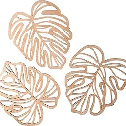 Merishopp 3 Pieces Palm Leaves Wood Wall Decor Artwork for Hallway Balcony Living Room Light Yellow-image-82