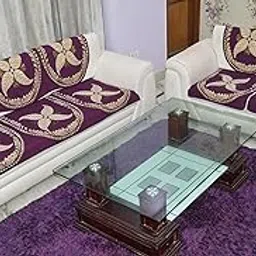 Purple 5 Seater 4 Patti Floral Cotton Sofa Cover (3+1+1)-picture-31