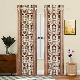 Homestic Pack of 3 Decorative Door Curtain 7 Feet for Home & Living Room with Eyelet Ring | Aesthetic Pardaa & Door Decoration Sheet Curtain | Criss Cross Print - Brown & Beige-picture-16