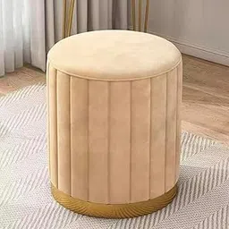Round Ottoman Stool for Living Room Furniture Decorative Sitting Wooden Pouffes for Footrest Home Furniture Pouf Round Sitting Foot Stool for Office Home Decor Dressing Table Stool (Yellow)-picture-26