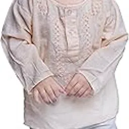 kidzo Trendy Kurta for Baby Boys | Relaxed Fit | Pure Cotton | Light Beige | 1-2 Years | KIDS14616-picture-26