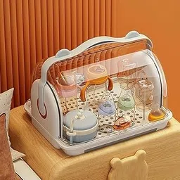 Jukkre Portable Anti-Dust Toddler Bottles Drying Rack Bottle Sterilizer and Dryer Small Box, Small Bottle Drying Box with Drain Board Dustproof Lid and Easy-Carry Handle for Baby Stuffs-picture-53