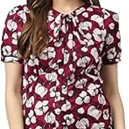 latin quarters Women Maroon Half Sleeves Tie-Up Neck Floral Top for Casual Wear-picture-58