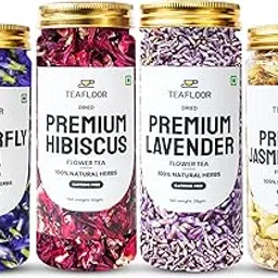 TEAFLOOR 4 in 1 COMBO - Dried Premium Lavender, Hibiscus, Butterfly Pea & Jasmine Buds Flower Tea: Antioxidant-Rich Tea for Increasing Immunity in a Profusion | No caffeine, net Weight: 135 grams (Pack of 4)-picture-11