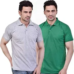 sman Men's Polo T-Shirt Regular Fit Polycotton Half Sleeve Multicolour with Grey with Pocket Combo Pack of 2-picture-32