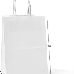 HOUSAI: White Kraft Paper Bags with Twisted Handles Suits In Gifting, Shopping & Food Packing, W/G/H = 10"X5"X15" inch Pack of 25 (WHITE, MEDIUM)-picture-12