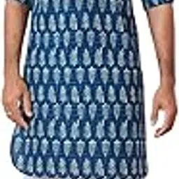 see designs Men Spread Collar Blue Regular Pure Cotton Pathani Full Sleeve Kurta With White Salwar-picture-38